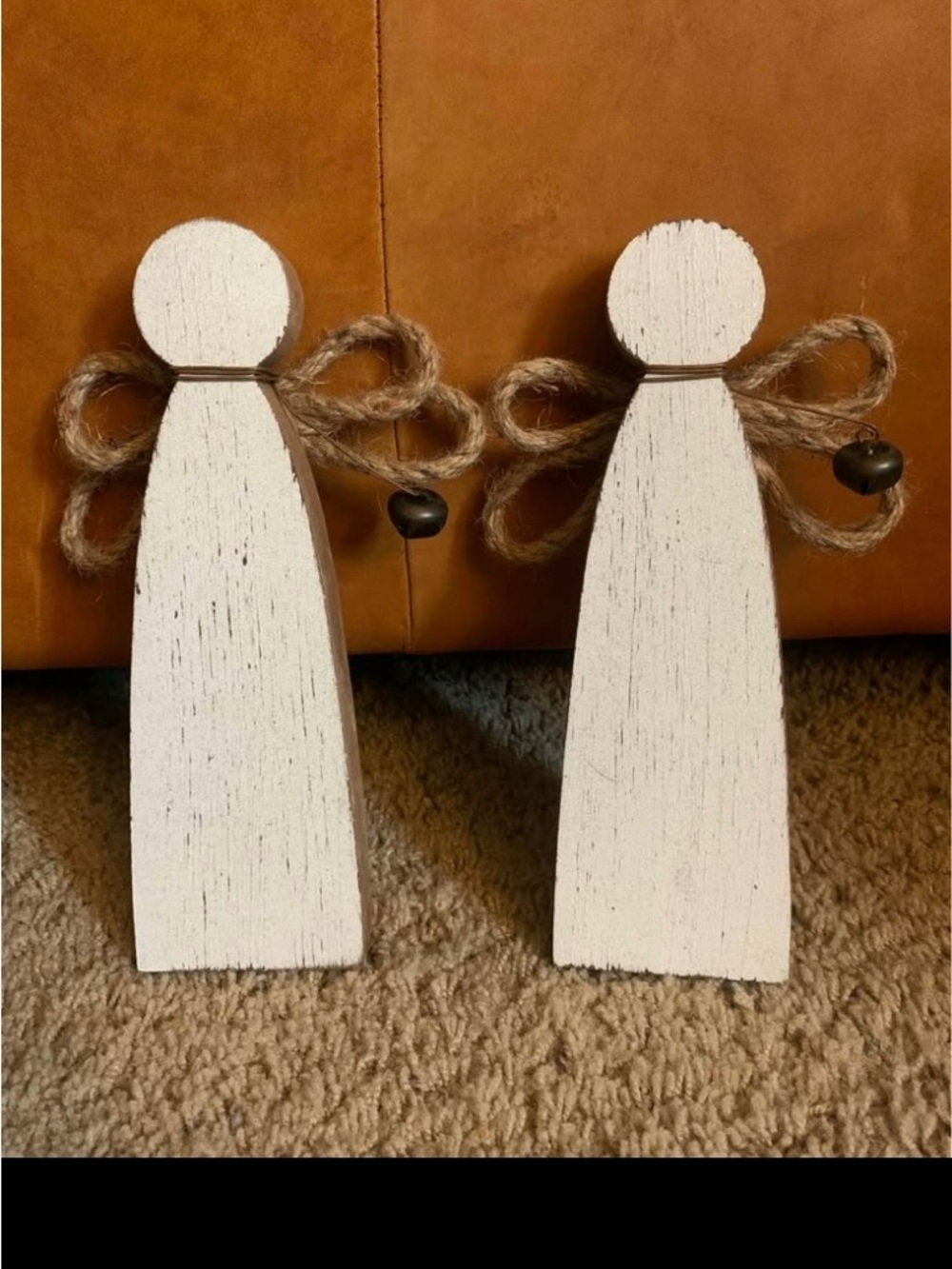 White Rustic Wooden Angel Pair - Home Decor